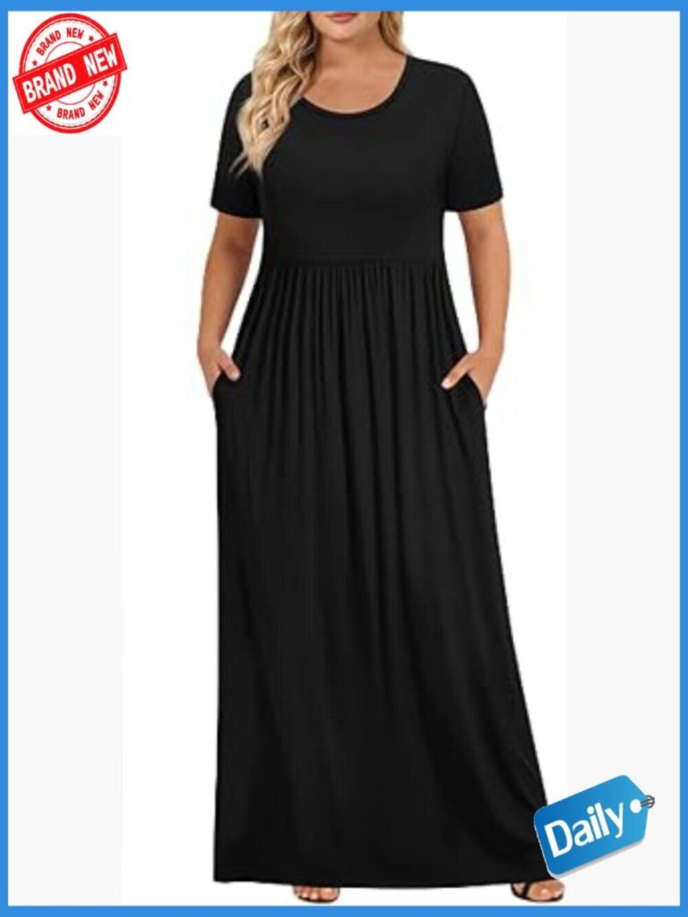 Plus Size Maxi Dress Short Sleeve Crew Neck Casual with Pockets